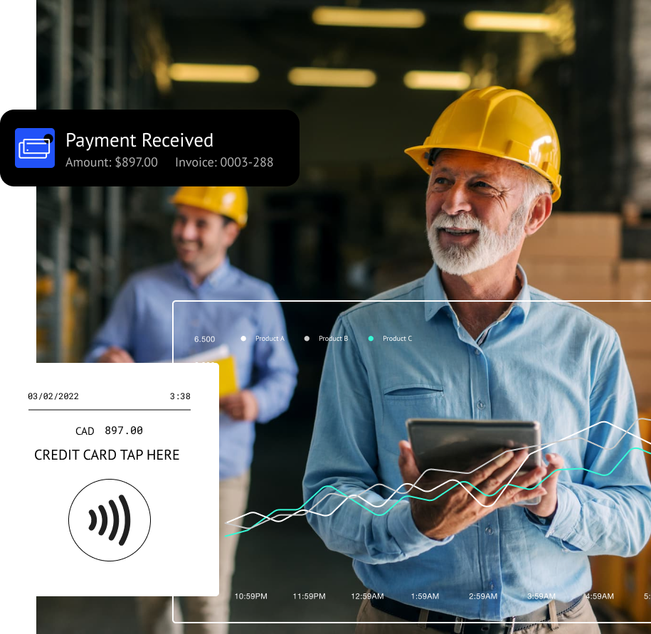 a construction worker using a payment processor