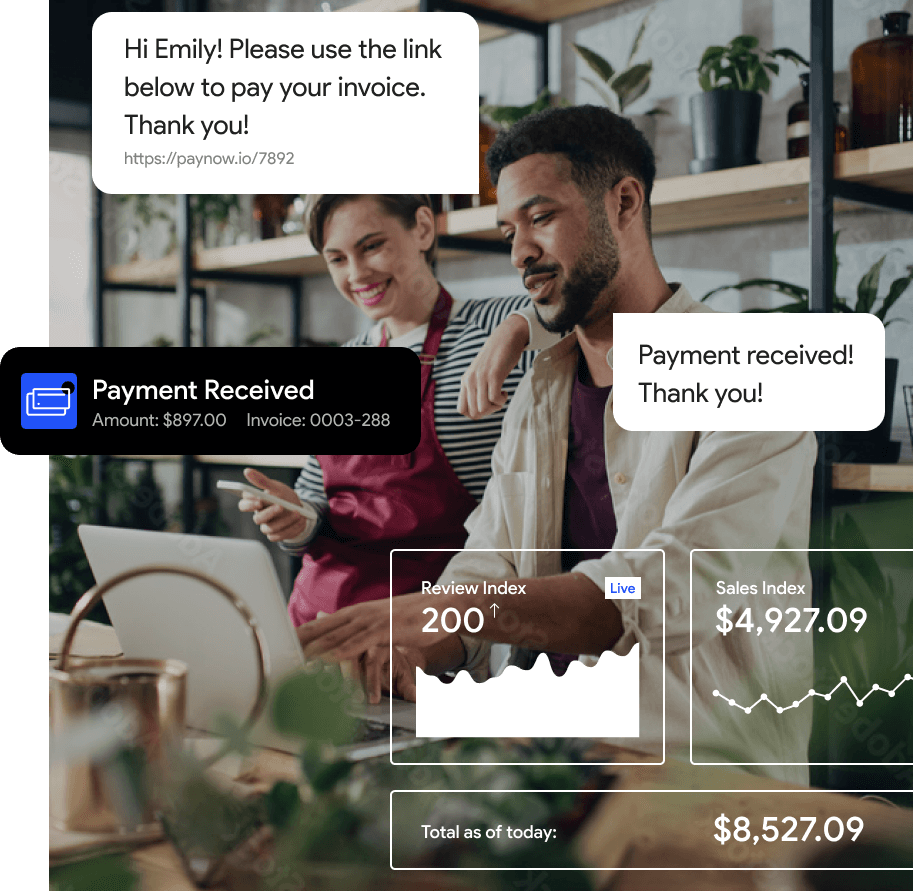 a small business using a payment processor with information displayed
